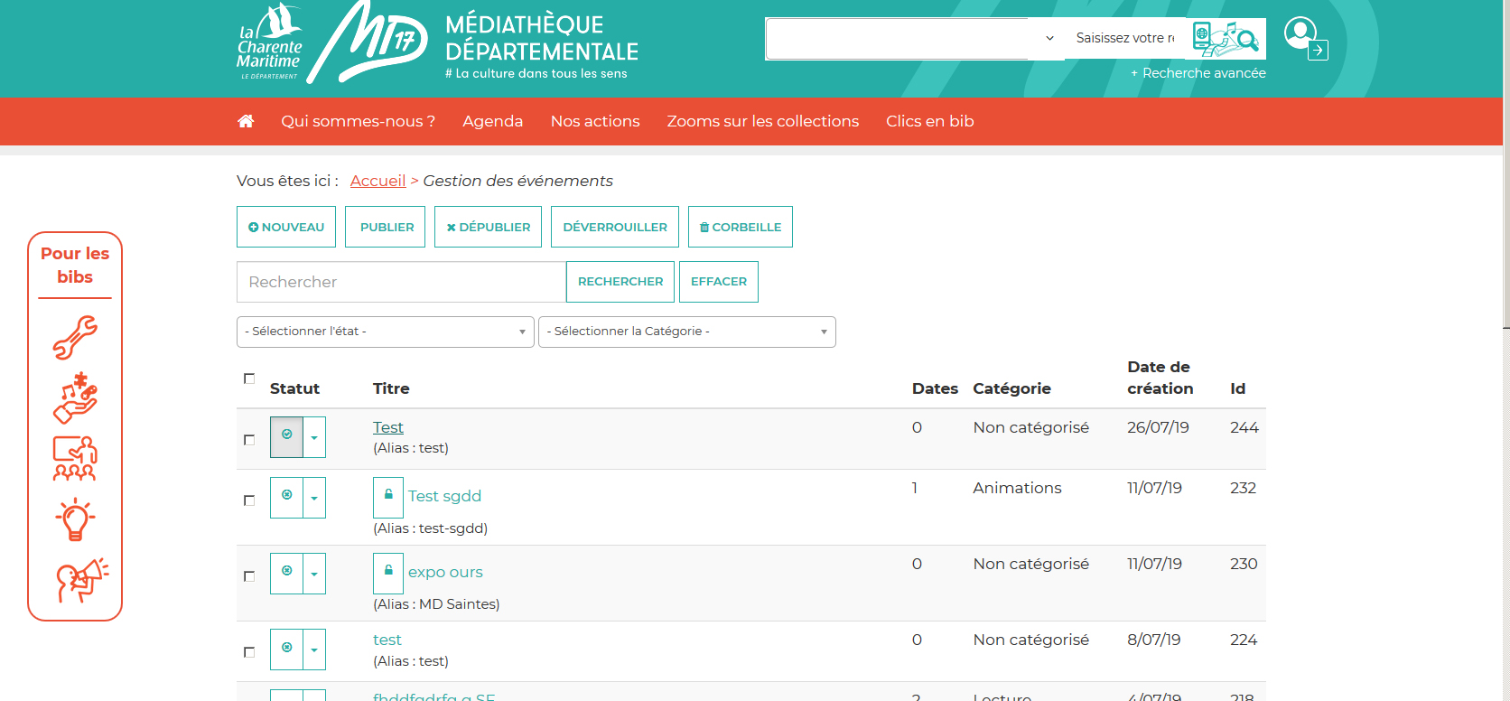 gestion des evenements