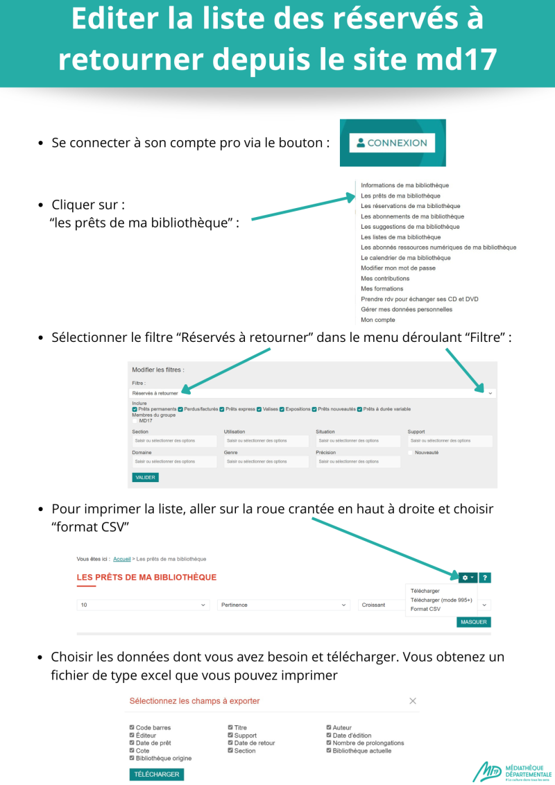 Editer la liste des reserves a retourner depuis le site md17 Se connecter a son compte pro via le bouton